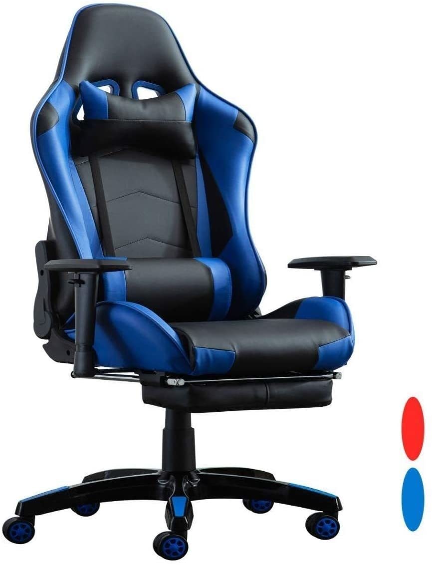 buy lanny racing video gaming chair lk2171 with footrest lumbar swivel pu  leather home office computer desk chair color  blue online  shop home