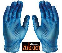 Zalcoon Vinyl Exam Gloves (Large), Blue, Latex-Free, Powder-Free, Disposable Gloves, for Medical, Cleaning, Food Service, 4 mil - 100 Pieces