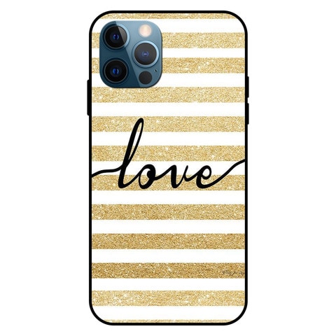 Theodor Apple iPhone 12 Pro 6.1 Inch Case Love Golden &amp; Black &amp; White Flexible Silicone Cover