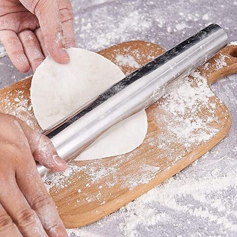 French Rolling Pin Smooth Stainless Steel Pin for Baking Pizza Pie Pastries Cookies Pasta Kitchen Gadgets (42cm)