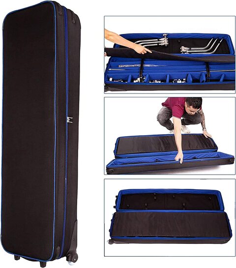 COOPIC TB-130 Professional Photography &amp; Video Lighting Equipment Rolling Trolley Bag Case 51.5&quot;x15&quot;x8&quot; for carry 3 Removable turtle base c stand kit