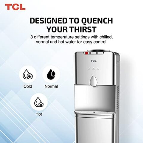TCL Water Dispenser, Top Loading, Hot, Cold &amp; Normal Water Temperature, Best For Home, Kitchen, Office &amp; Pantry, Silver, M