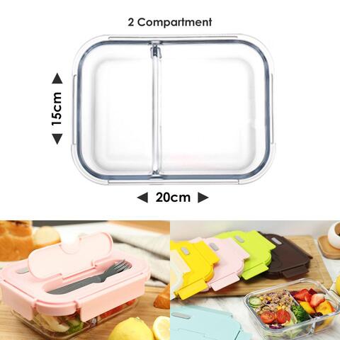 Aiwanto 2Pack Glass Lunch Box Lunch Containers Glass Storage Box for Kitchen Vegetable Fruit Storage Box 2 Comp Pink and 3 Comp Blue