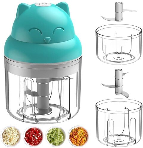 Electric Mini Food Chopper, Rechargable Small Food Processor for Garlic,  Puree, Onion, Herb, Veggie, Ginger, Fruit Blender (250ml+100ml 2 cups,  Green)