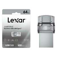 Lexar JumpDrive D35C Dual USB Flash Drive 64GB Silver