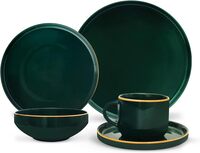 Royalford Royal Green 20 Piece Fine Bone Dinner Set- Rf11331 Includes Dinner Plates, Salad Plates, Salad Bowls And Cups And Saucers Dishwasher-Safe Green