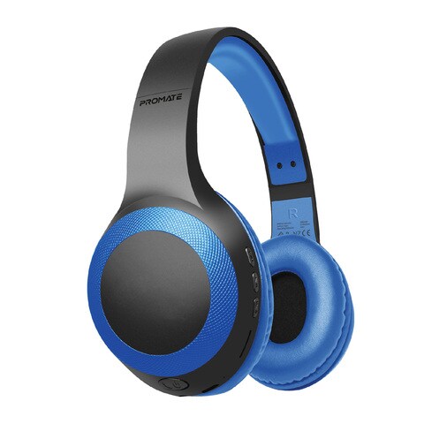 Promate Bluetooth Headphone, Over-Ear Deep Bass Wired/Wireless Headphone with Long Paytime, Hi-Fi Sound, Built-In Mic, On-Ear Controls, Soft Earpads, MicroSD Card Slot and AUX Port, LaBoca Blue