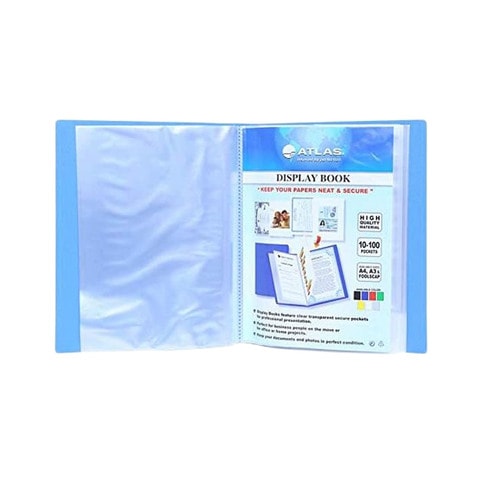Atlas A4 Clear Book File with 30 Pockets Blue