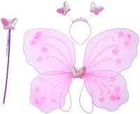 Party Time Light Pink 3pcs Girl&#39;s Butterfly Costume Set Butterfly Wings, Butterfly Headband and Fairy Magic Wand Kids Party Costume, Halloween Costume Party - Party Supplies