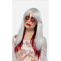 Smiffy&#39;s Deluxe Blood Drip Ombre Wig for Women- White/Red