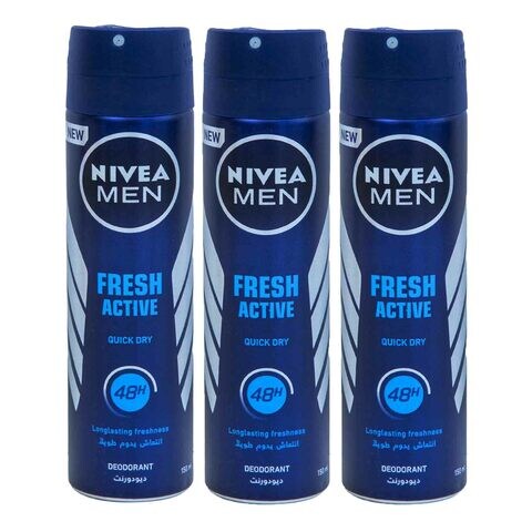 Buy Nivea Fresh Active Deodorant Spray 150ml x3 in UAE