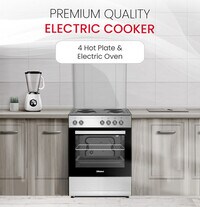 Nobel 60 x 60 Electric Cooker, 4 Hot Plate &amp; Electric Oven, 6 Knob Control, Auto Ignition, Stainless Steel Lid, Inner Light, 59.8 x 56.7 x 85.3 cm, Made In Turkey NGC6400 Inox