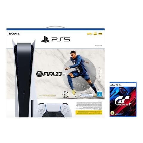 Sony PlayStation 5 Console With FIFA 2023 Game Voucher Controller And GT7 Game White