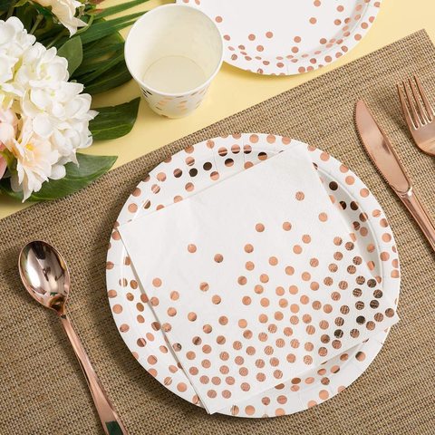 Generic - 175 Pieces Serves 25 Rose Gold Party Supplies Dot on White Paper Plates and Napkins Cups Wedding Bridal Shower Birthday (Rose Gold)