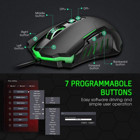 SKY-TOUCH T11 Wired Mouse Comfortable USB Gaming Mouse Computer Mouse Desktop Computer RGB Laptop Gaming Mouse With 7 Buttons Black