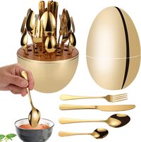 24Pieces Cutlery Flatware Set for 6, with Storage Egg, Mirror Polished Stainless Steel, Elegant and Durable, Include Knife Fork Spoon, Dinnerware for Home, Hotel, Restaurant, New House (Golden,24pcs)