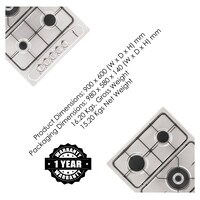 Bompani 90cm 5 Burner Stainless Steel Gas Hob - Auto Ignition, Safety Features, Elegant Design With Cast Iron Grids, Class Control Panel, And Flame Failure Device For Added Security - BO293MV, Silver