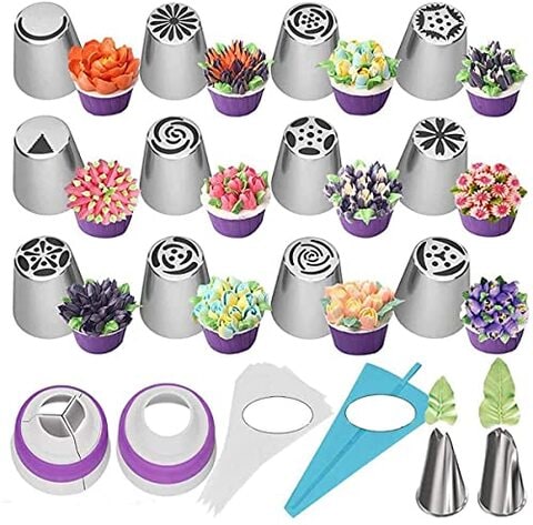 Generic 27Pcs Russian Piping Tips Cake Decorating Tips Icing Piping Nozzles Tool Piping Ball Tips Cake Decorating Supplies Kits Diy Baking Tools For Cake Cookies Dessert Pastry Decoration