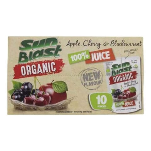 Sun Blast Organic No Added Sugar Apple Cherry And Blackcurrant Juice 200ml Pack of 10