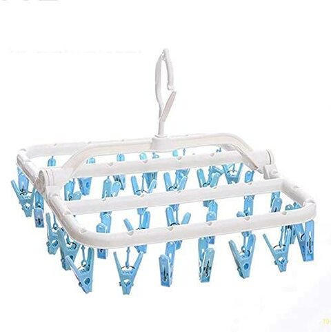 Aiwanto Clip and Drip Hanger Hanging Drying Rack with 32 Clips Folding Plastic Laundry Drying Rack Hanger for Drying Underwear Socks