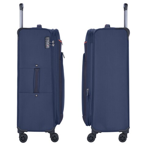 Eminent Unisex Soft Travel Bag Medium Luggage Trolley Polyester Lightweight Expandable 4 Double Spinner Wheeled Suitcase with 3 Digit TSA lock E788 Navy Blue