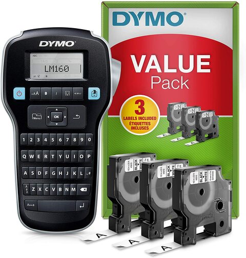 Dymo Label Manager, 160 Label Maker Starter Kit Handheld Label Maker Machine (+ 3 tape 12mmx7 mtr White) QWERTY Keyboard Ideal for Office or Home (VALUE PACK)