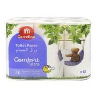 Carrefour Ultra Comfort Toilet Paper Roll White 3Ply 150 Sheets 12 Rolls