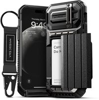 VRS Design Damda Glide Ultimate for iPhone 15 Pro MAX case cover wallet [Semi Automatic] slider Credit card holder Slot [4 cards] &amp; Camera lens Protector Kickstand - Black