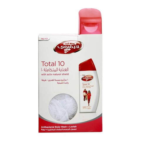 Lifebuoy anti-bacterial body wash total 10 + loofah 300 ml