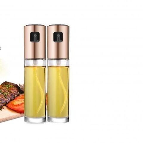 Atraux Set Of 2 Oil Sprayer/Dispenser For Cooking, Glass Bottle For Kitchen Baking, Salad, BBQ, Roasting &amp; Grilling - Rose Gold (100ml)
