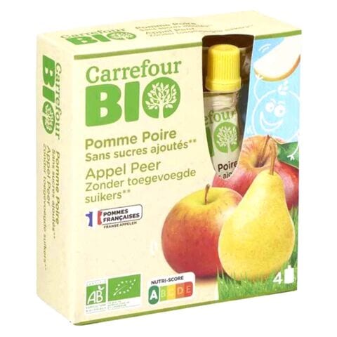 Carrefour Bio Organic Dessert With Apple And Pear 90g Pack of 4