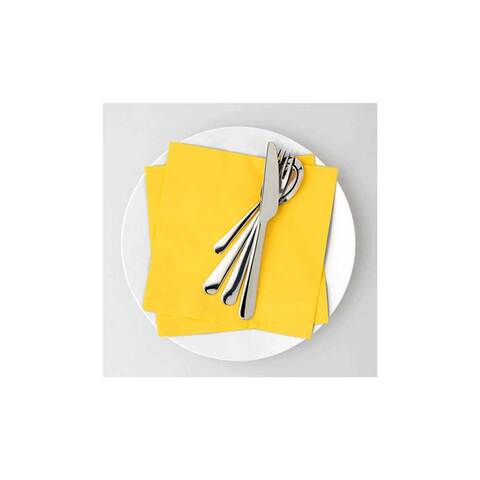 Cocktail Paper Napkins Yellow 2 Ply 33x33cm Size - Beverage Bar Napkins Linen Like Square Napkins Eco Friendly &amp; Compostable Everyday Use, Party or Wedding 50 Pieces.