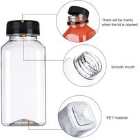 FUFU 12Packs Empty PET Plastic Juice Bottles 8OZ Reusable Clear Disposable Containers with Black Tamper Evident Caps Lids for Juice, Milk and Other Beverages