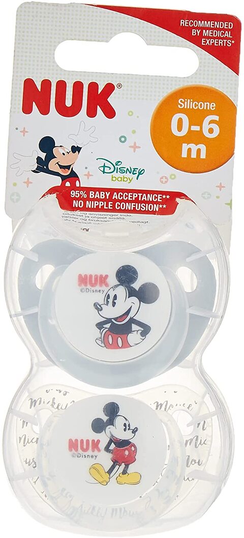 Buy Nuk Trendline Orthodontic Silicone Soother, Disney Mickey Mouse And Minnie Mouse, Pack Of 2 in UAE