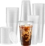 اشتري 500 - SET - Plastic Clear  Cup With Flat Lid - 16oz (475ml) Take a way - Disposable - Party Cups في الامارات