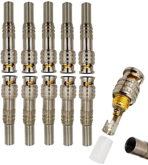 Tomvision - 10 Pack BNC Male Connectors RG59 RG6 Screw-on Gold Plated Coaxial Terminal For CCTV Security Surveillance Camera Video Cables