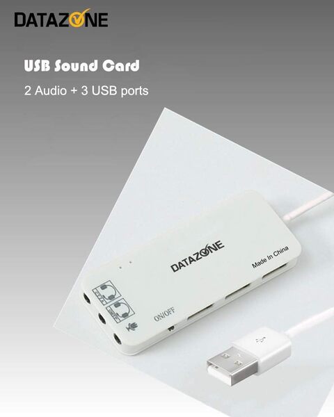 Buy Datazone USB Sound Card, External USB Audio Adapter With 3 USB 2 3.5mm AUX Ports For Headphone, Microphone, PC, Windows, Android (White) Online - Shop Electronics & Appliances