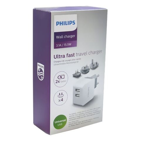 Philips Ultra Fast USB Travel Adaptor 5V/3.1A