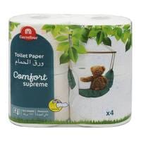 Carrefour Supreme Comfort Toilet Paper Roll White 4 Ply 163 Sheets Pack of 4