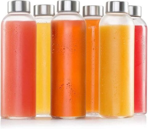 Glass Water Bottles Stainless Steel Leak Proof Lid Soda Lime Reusable  Drinking Bottle Sauce Jar Juice