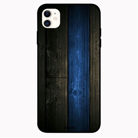 Theodor Apple iPhone 12 6.1 inch Case Black &amp; Blue Wood Flexible Silicone