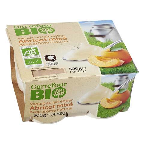 Carrefour Bio Organic Apricot Yoghurt 125g Pack of 4