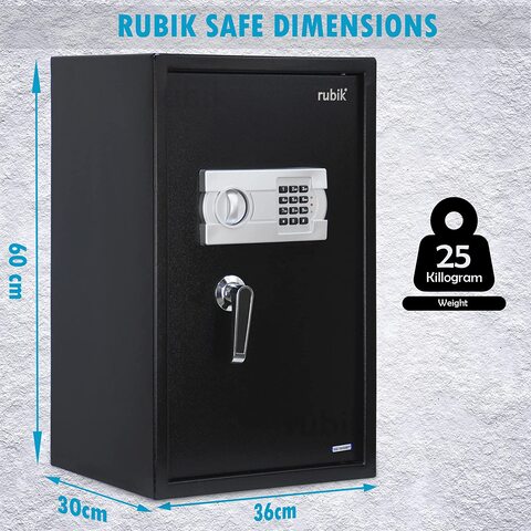 Rubik Large Safe Box with Digital Keypad and Key Lock, Fire Resistant Security Box Protect Money Documents for Home Office (Size 36x30x60cm) Black
