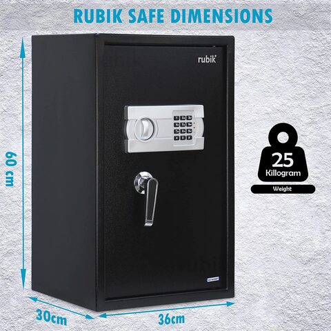 Rubik Large Safe Box with Digital Keypad and Key Lock Fire Resistant Security Box Protect Money Documents for Home Office Size 36x30x60cm Black