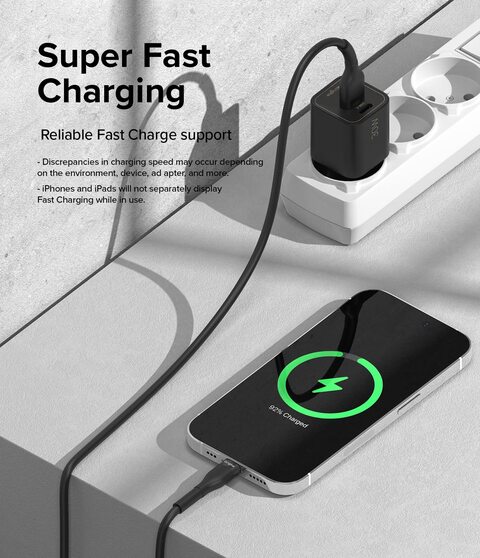 Ringke - Fast Charging Pastel Cable - USB Type - A to Lightning - (1.2m) Black