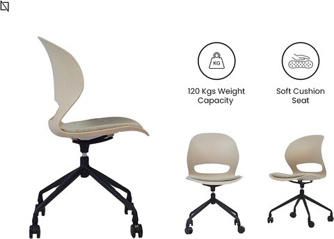 VIS Chair, Premium Meeting &amp; Visitor Chairs, Swivel Chair With Soft Cushion Seat By Navodesk (Beige Grey, With Castor Wheels)