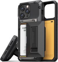 VRS Design Damda Glide Hybrid for iPhone 15 Pro MAX case cover wallet [Semi Automatic] slider Credit card holder Slot [3-4 cards] &amp; Kickstand - Black Groove
