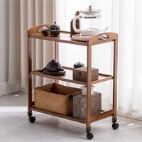 LINGWEI Wooden Food Serving Cart Kitchen Food Serving Trolley Rolling Storage Cart With Wheels Bar Serving Cart Mobile Kitchen Serving Cart Rolling Storage Cart 3-Tier