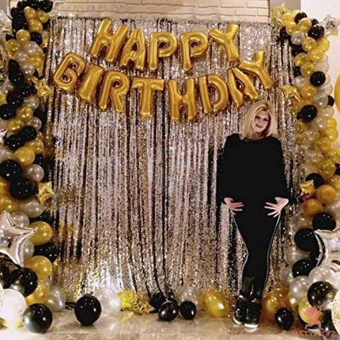 Party Propz 63Pcs Golden, Silver and Black Balloon Birthday Decorations Items Combo for Kids,Adult Birthday