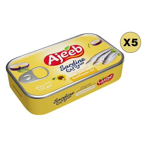 Buy Ajeeb Sardine In Sunflower Oil 125g Pack of 5 in UAE